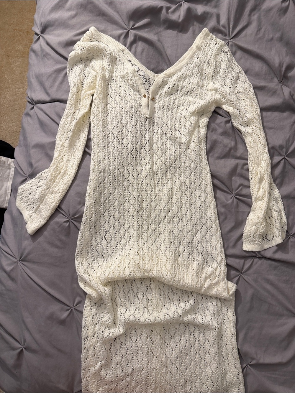 Women's Ivory Crochet Knit Long Sleeve Cover Up